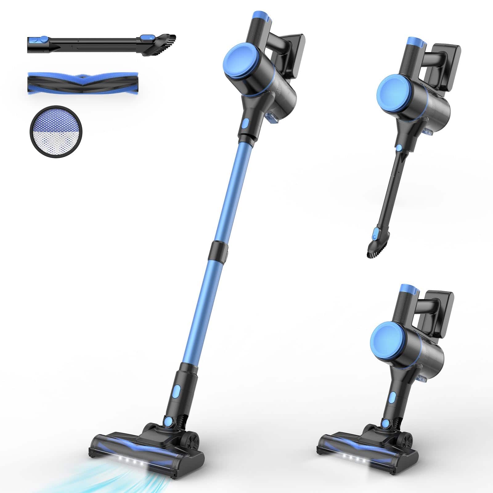 Front. YOMA - N8 Cordless Vacuum Cleaner, Lightweight Stick Vacuum with Powerful Suction, 2200mAh Battery, 40 Mins Runtime, Self-Stand - BLUE.