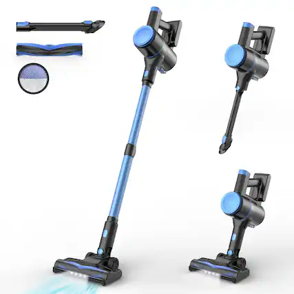 Front. YOMA - N8 Cordless Vacuum Cleaner, Lightweight Stick Vacuum with Powerful Suction, 2200mAh Battery, 40 Mins Runtime, Self-Stand - BLUE.