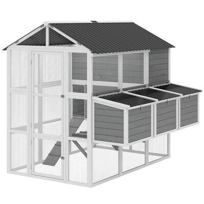 Front. Pawhut - Large Chicken Coop for 6-8 Chickens, Outdoor Wooden Hen House Poultry Cage with Run, Nesting Boxes - Gray.