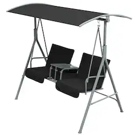 Outsunny - Outdoor Porch Swing with Canopy and Table, Patio Swing Chair for Garden, Poolside - Black