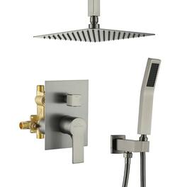 Boyel Living - 1-Spray Patterns with 2.5 GPM 10 in. Ceiling Mount Dual Shower Heads with Pressure Balance Valve - Brushed Nickel