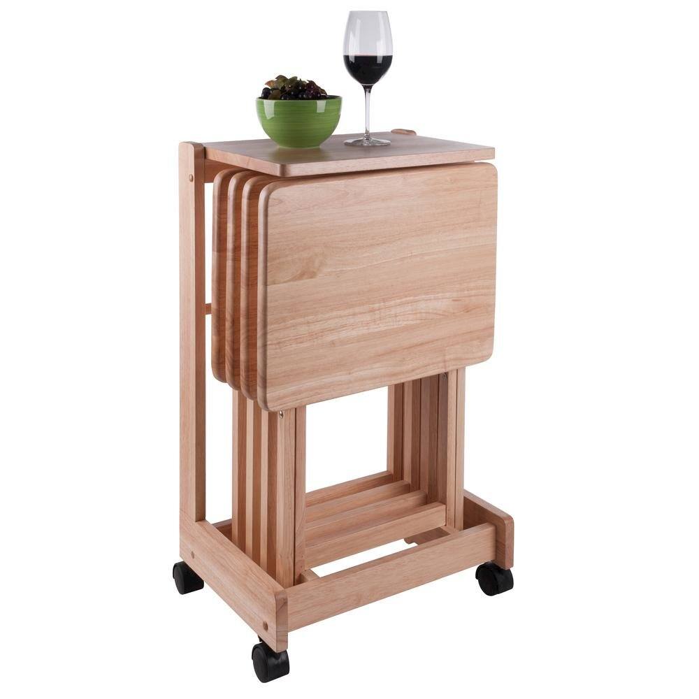 Alt View 3. FurniFact - Natural color Solid Wood TV Trays – Folding Snack Tables for Eating and Serving - Natural.