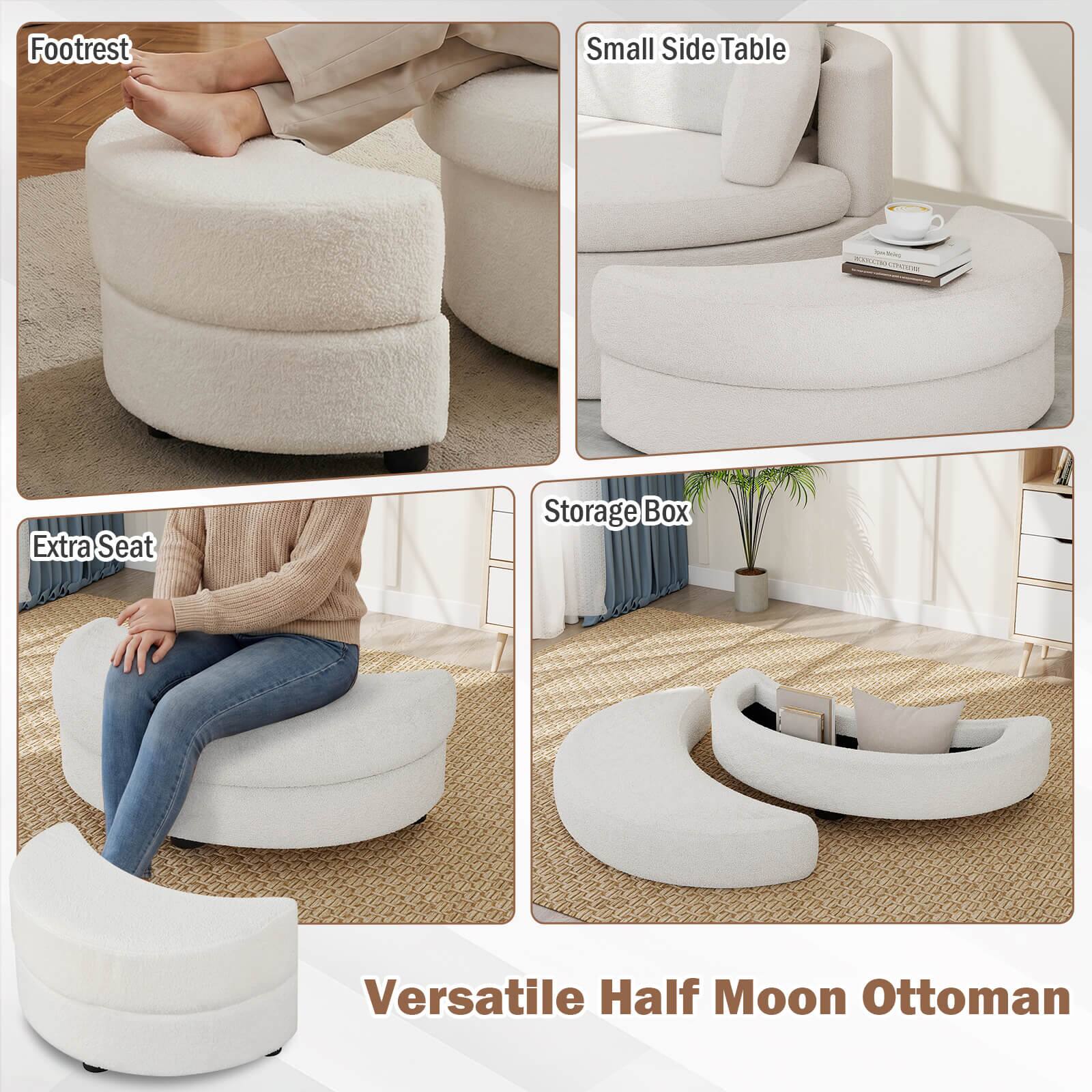 Footrest Small Side Table Extra Seat Storage Box Versatile Half Moon Ottoman