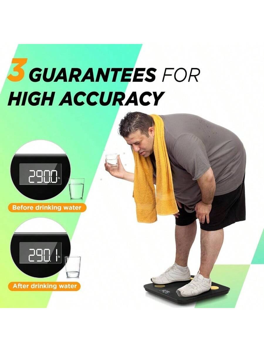 3 GUARANTEES FOR HIGH ACCURACY

Before drinking water: 290.0 lb

After drinking water: 290.1 lb