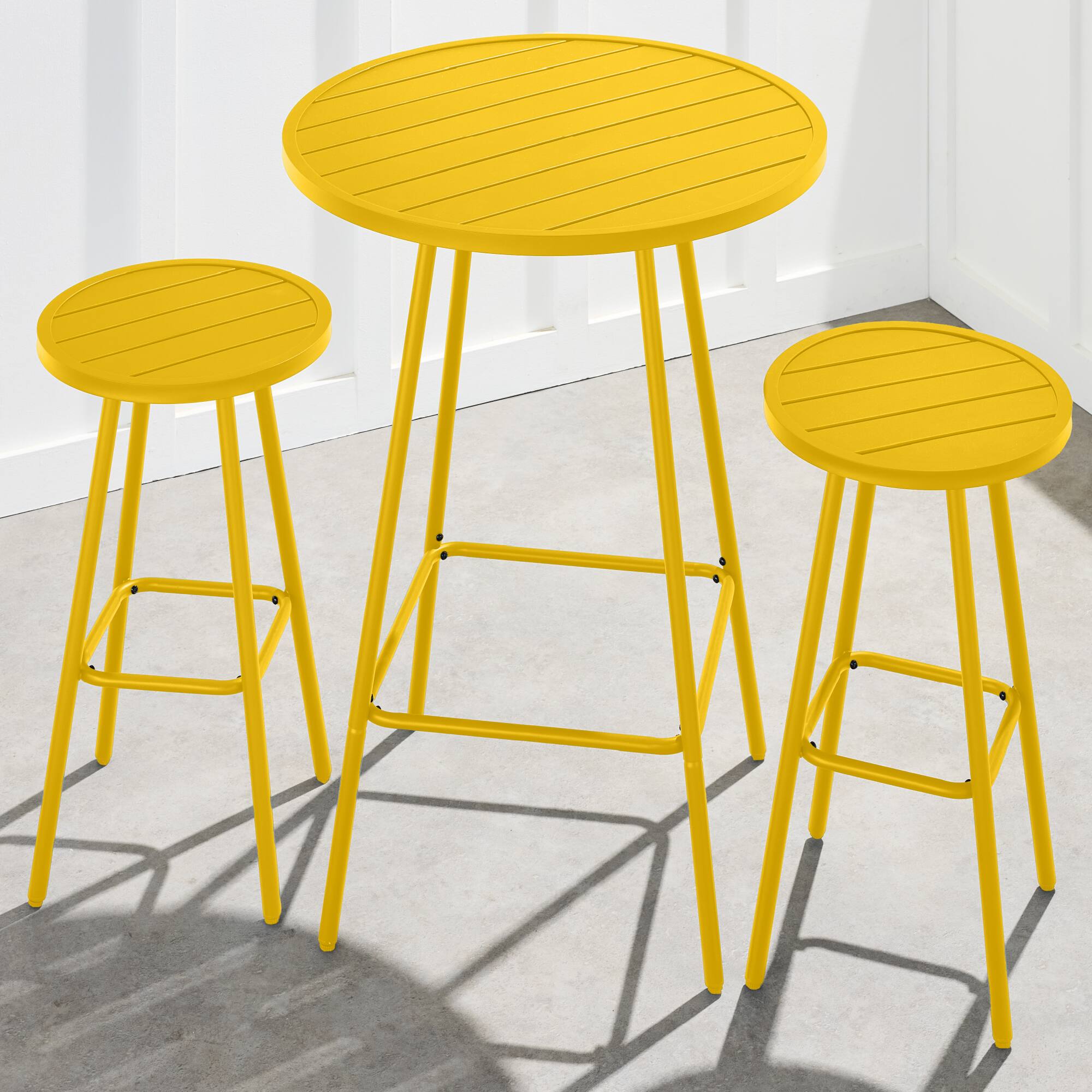 Alt View 7. Best Choice Products - Best Choice Products 3-Piece Steel Patio Bar Height Round Bistro Set w/ Backless Stools, Slatted Design - Yellow - Yellow.