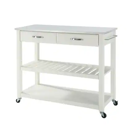 Front. Crosley Furniture - Stone Top Kitchen Prep Rolling Cart - White.
