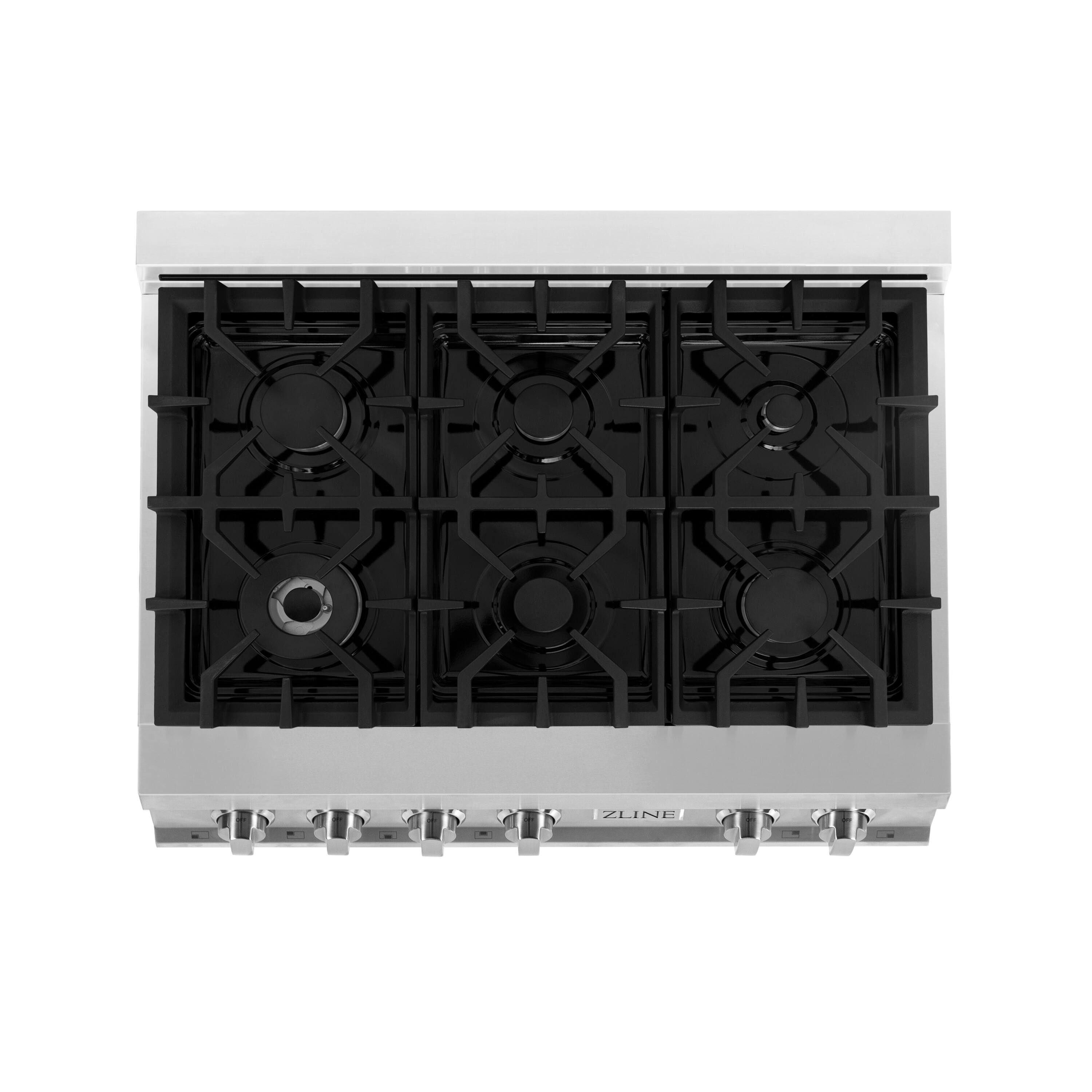 Left. ZLINE - 36 in. Wide 6 Burner Legacy Gas Rangetop withPorcelain Cooktop in Stainless Steel (RT36) - Stainless steel.