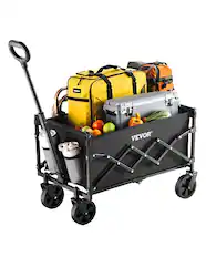 Front. VEVOR - Collapsible Wagon Carts, 120L & 225LBS Folding Wagons with All-Terrain Wheels, Heavy Duty Outdoor Utility Cart - Black.