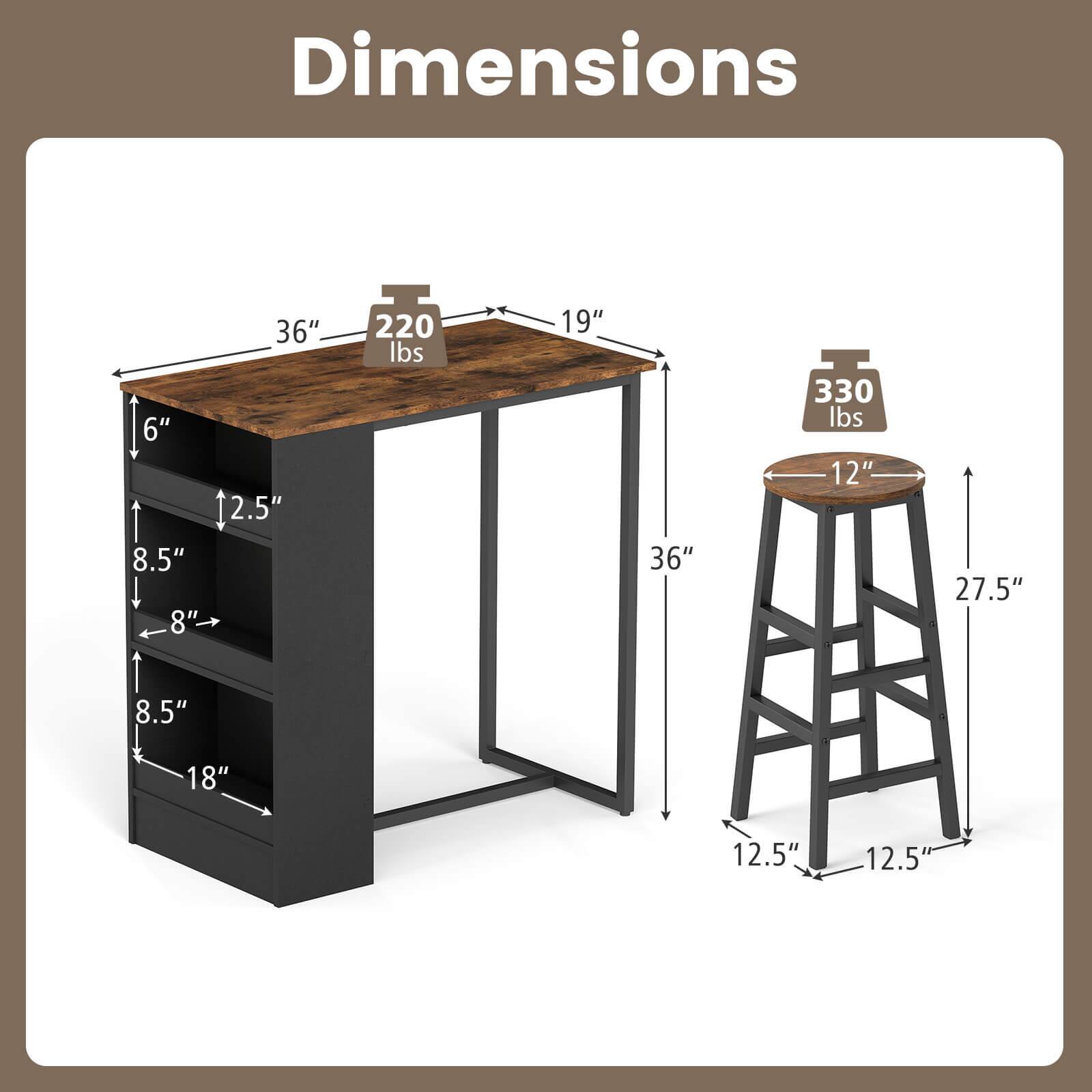 Dimensions: 6" 8.5" 8" 36" 2.5" 220 lbs 19" 36" 330 lbs 12" 27.5" 8.5" 18" 12.5" 12.5