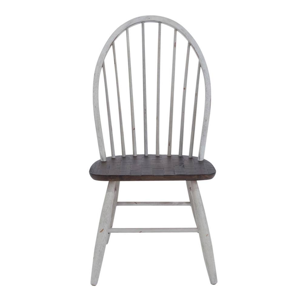 Angle. Liberty Furniture Industries - Farmhouse Windsor Back Side Chair- Set of 2 in Two Tone White w/ Wood Tone Top - White.