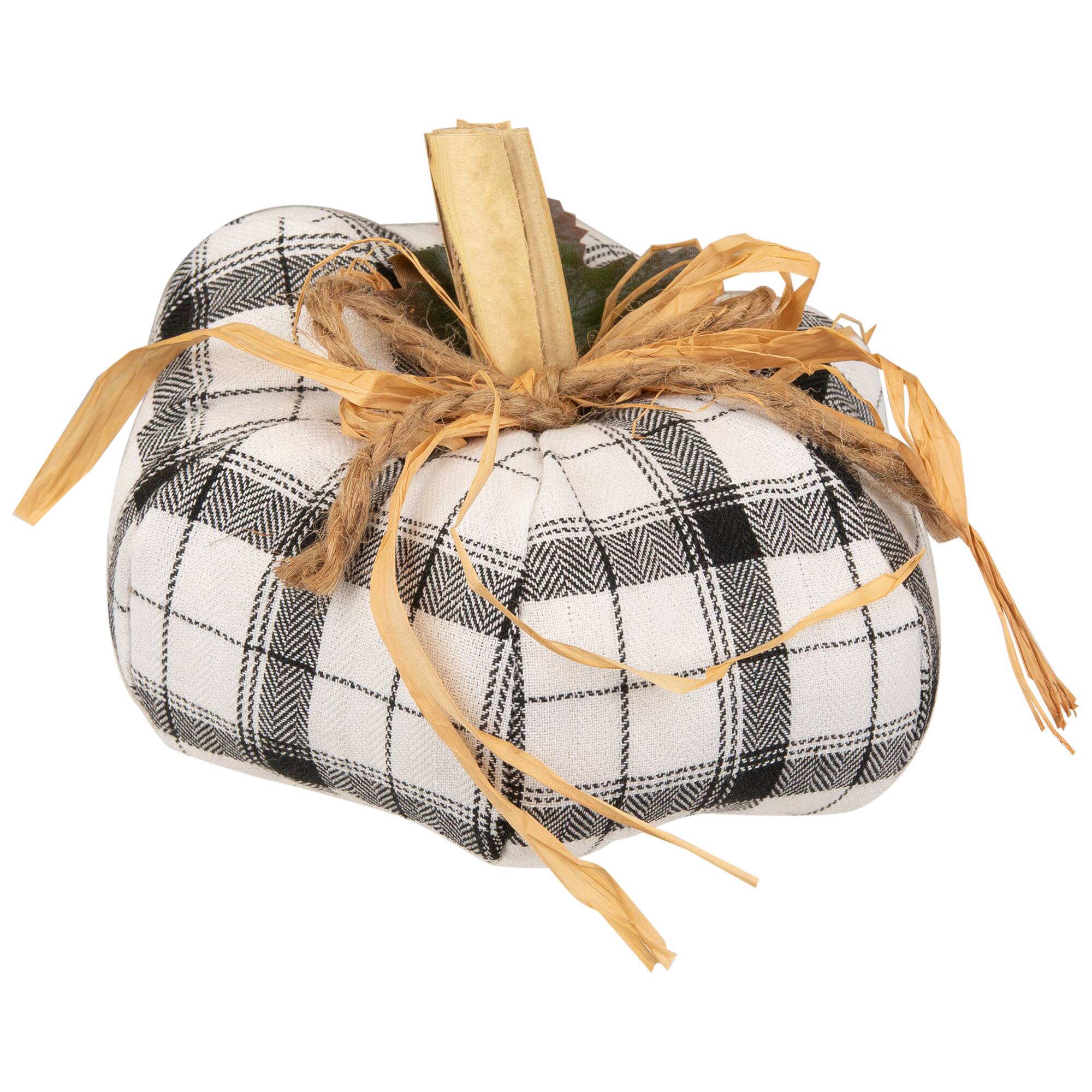 Alt View 1. Northlight - Plush Plaid and Jute Pumpkin Fall Harvest Decoration - 6.5" - White and Black - White.