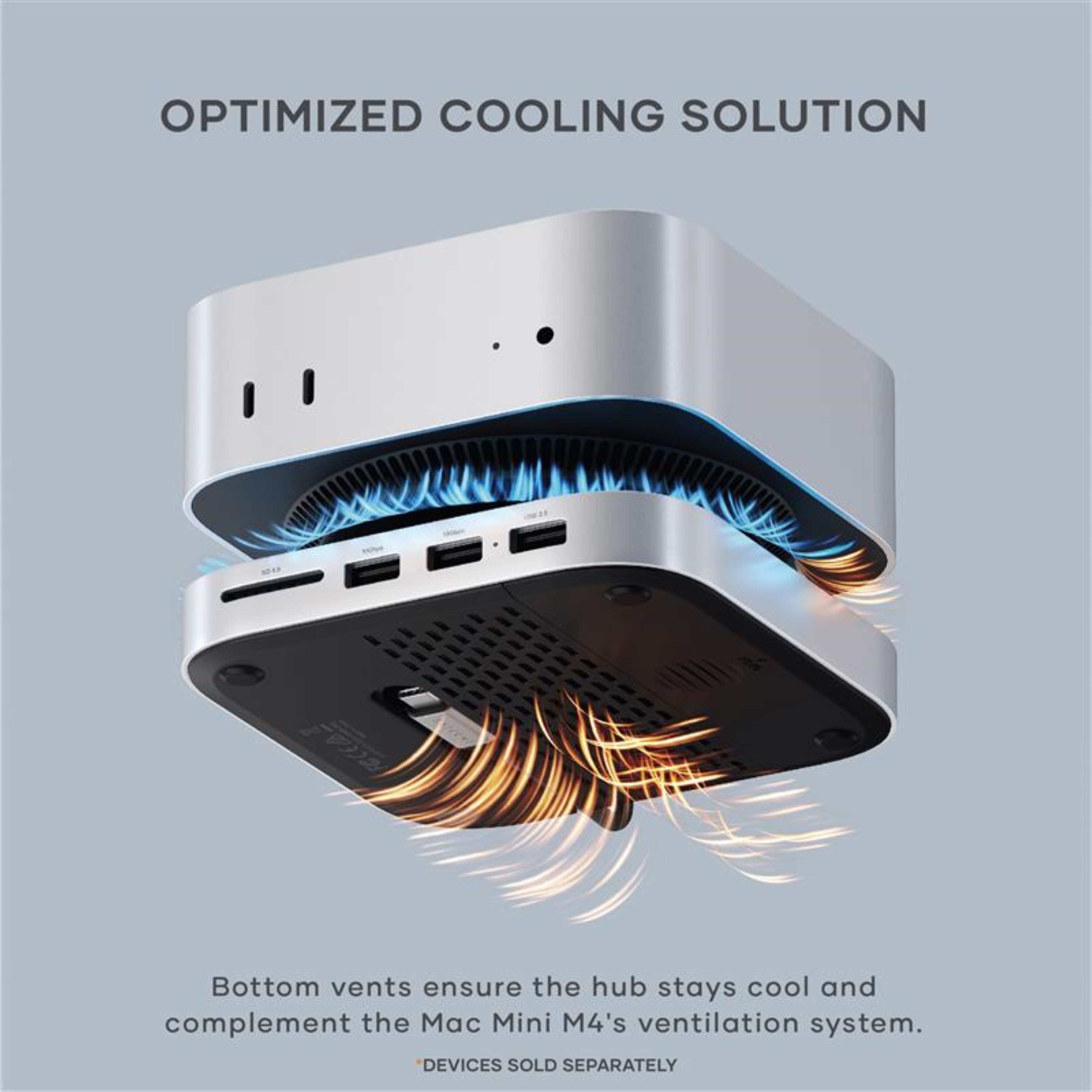 Optimized Cooling Solution: Bottom vents ensure the hub stays cool and complement the Mac Mini M4's ventilation system. Devices sold separately.