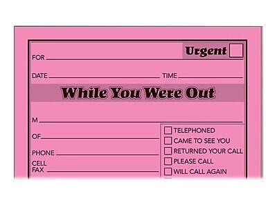 FOR _______ TIME _______

DATE _______

Urgent [ ] 

While You Were Out

M _______

OF _______

PHONE _______

CELL _______

FAX _______

TELEPHONED [ ]  
CAME TO SEE YOU [ ]  
RETURNED YOUR CALL [ ]  
PLEASE CALL [ ]  
WILL CALL AGAIN [ ]