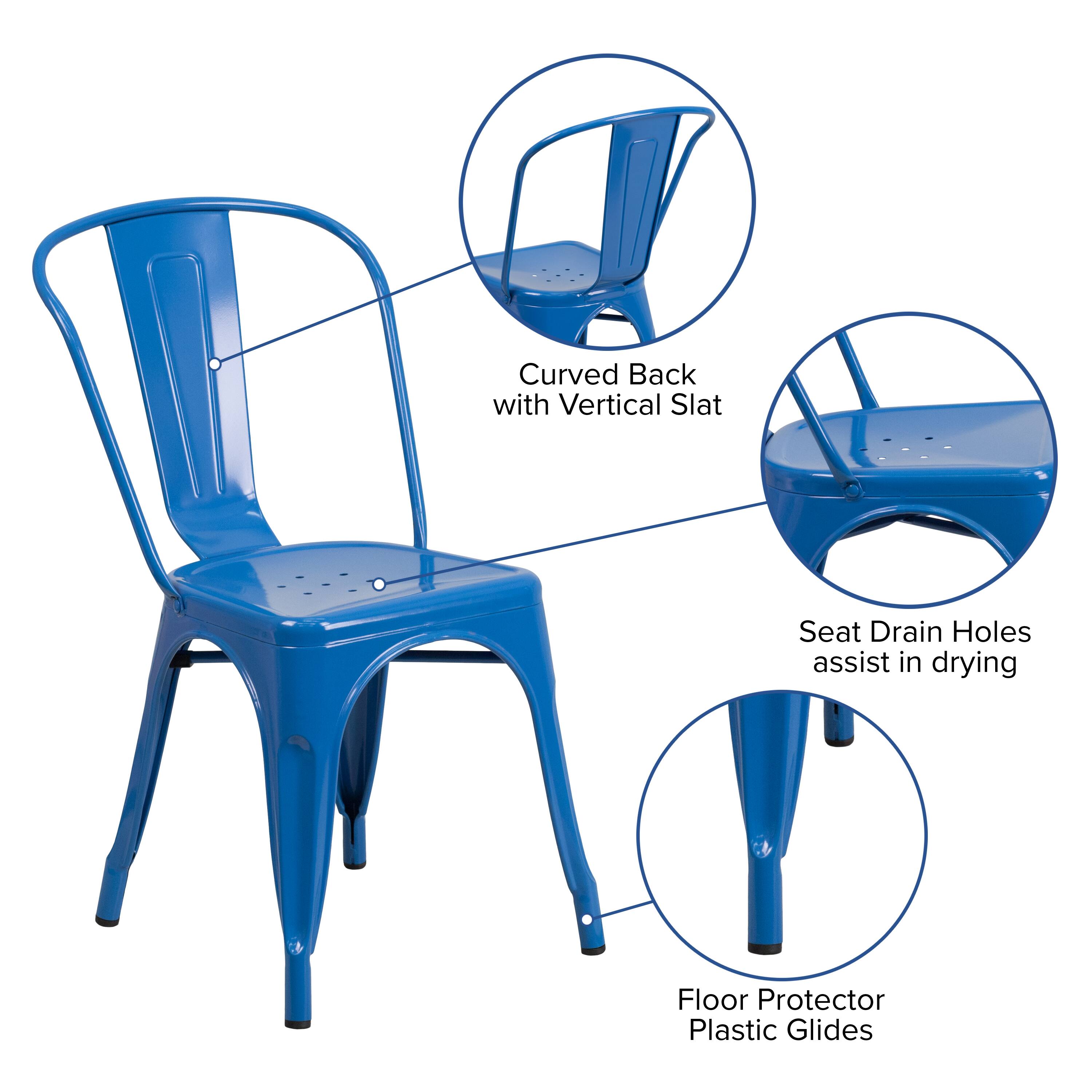 Curved Back with Vertical Slat  
Seat Drain Holes assist in drying  
Floor Protector Plastic Glides