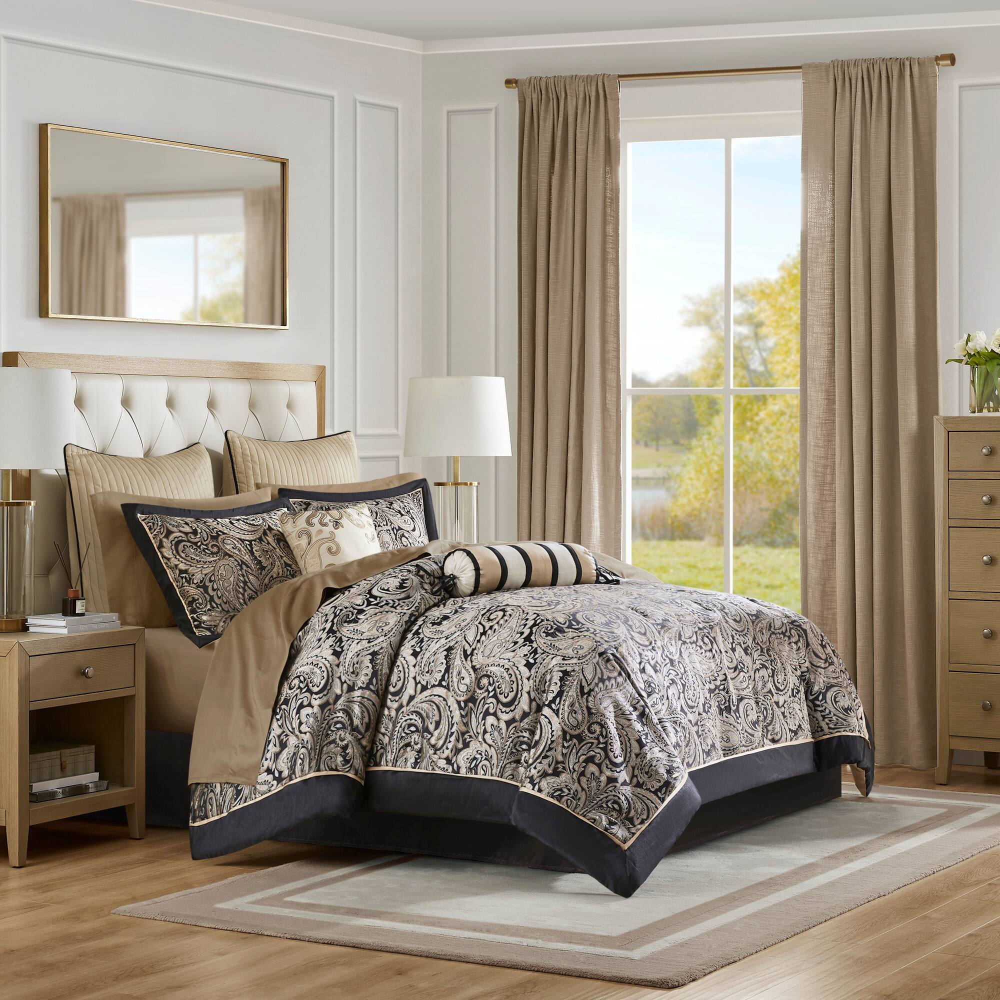 Front. TinyHomie - 12 Piece Comforter Set with Cotton Bed Sheets Black Cal King - Black.