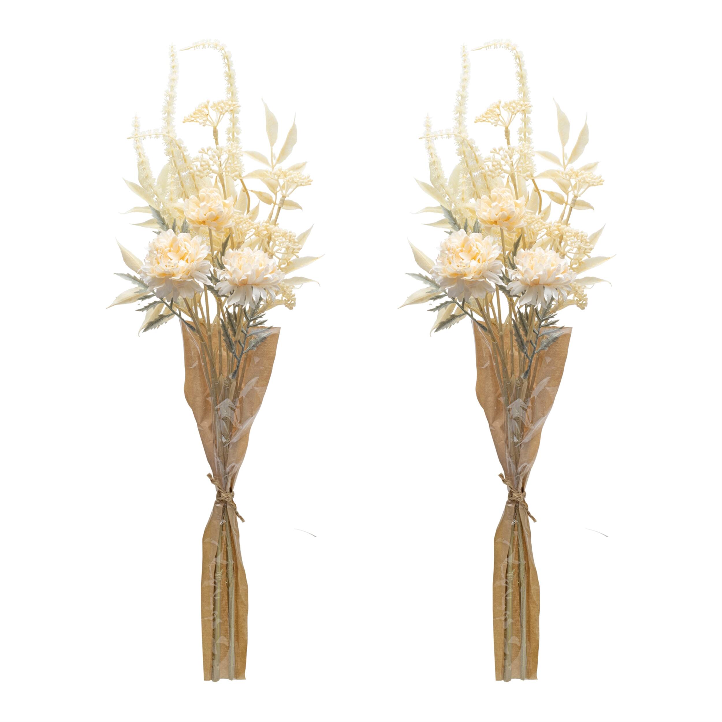 Angle. BreeBe - Bleached Zinnia Bouquet (Set of 2) - Beige.