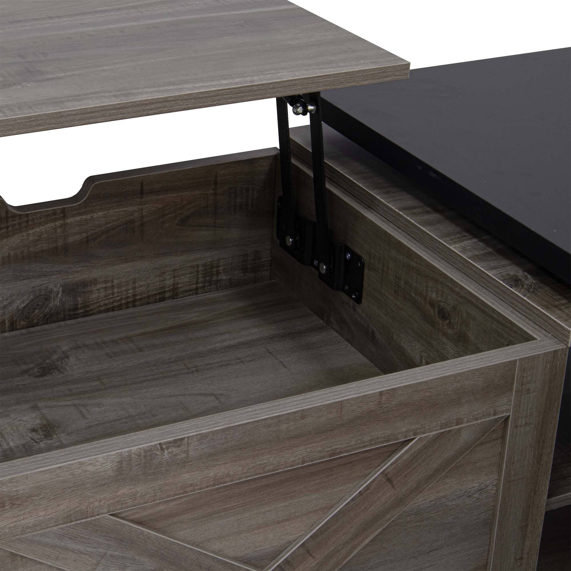 Alt View 7. Forest'nSky - Brown Lift Top Coffee Table With Barn Doors, Large Hidden Storage Space - Brown.