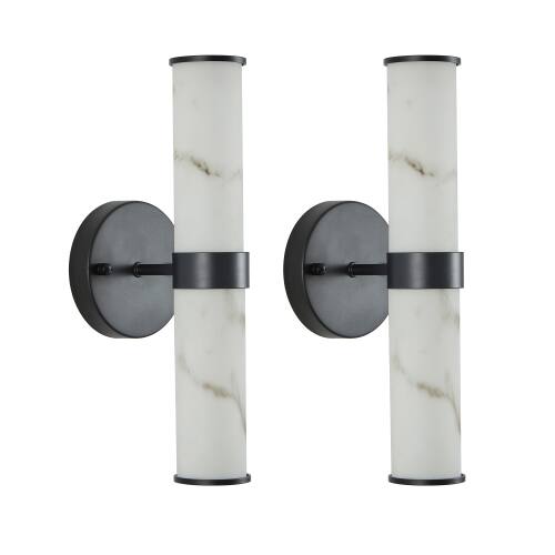Alt View 4. LUCKY ONE - Resin Imitation Marble Wall Light Set of 2, Black Iron Frame Sconce for Hallway Bathroom Bedroom - Black.