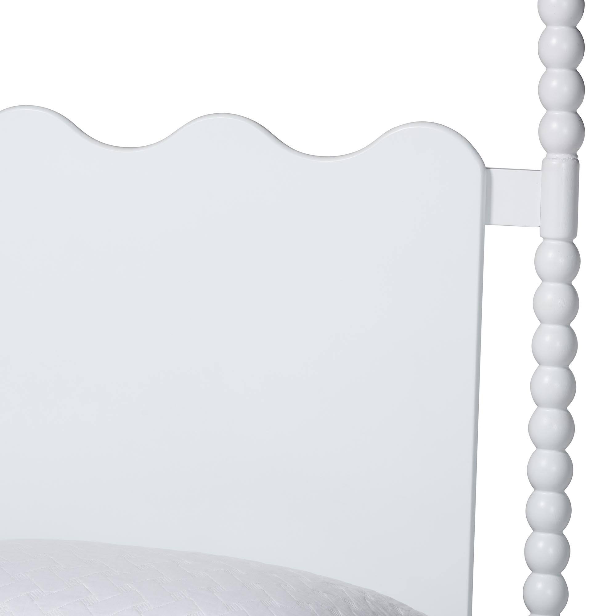 Back. Baxton Studio - Brantley Spindle Platform Bed - Farmhouse Bed Frame with Scalloped Headboard and Turned Posts, Queen - White.