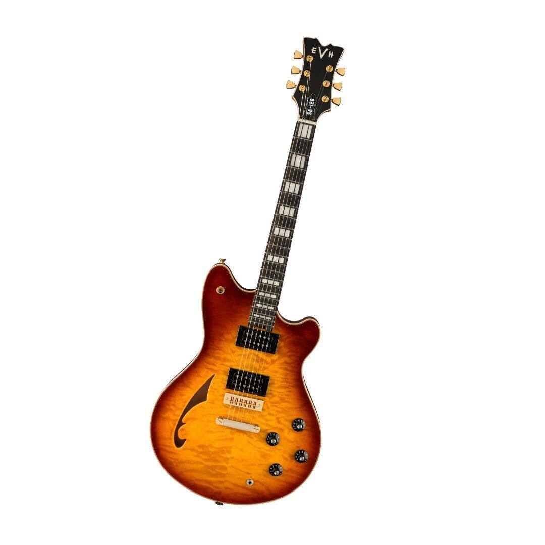 Angle. EVH - EVH SA-126 Special QM Electric Guitar - Tobacco Burst Ebony.
