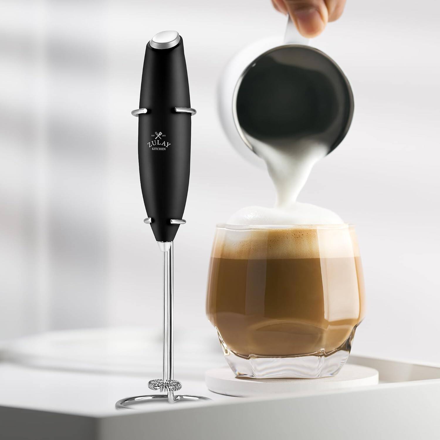 Zulay Kitchen Premium Gift Milk Frother Complete Set Handheld Foam