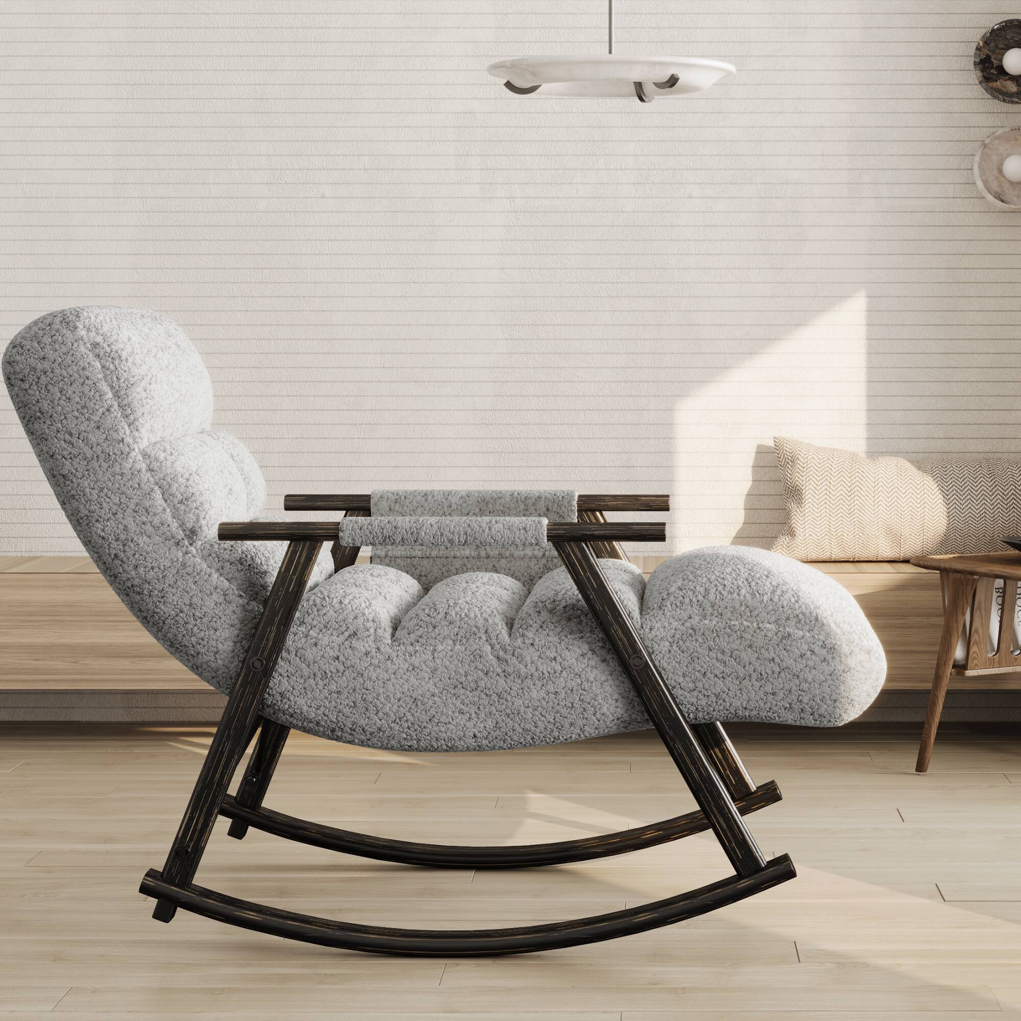 Angle. GOODSILO - Adjustable High Back Casual Rocking Chair with Footrest and Side Pockets for Living Room Bedroom or Balcony - Grey.