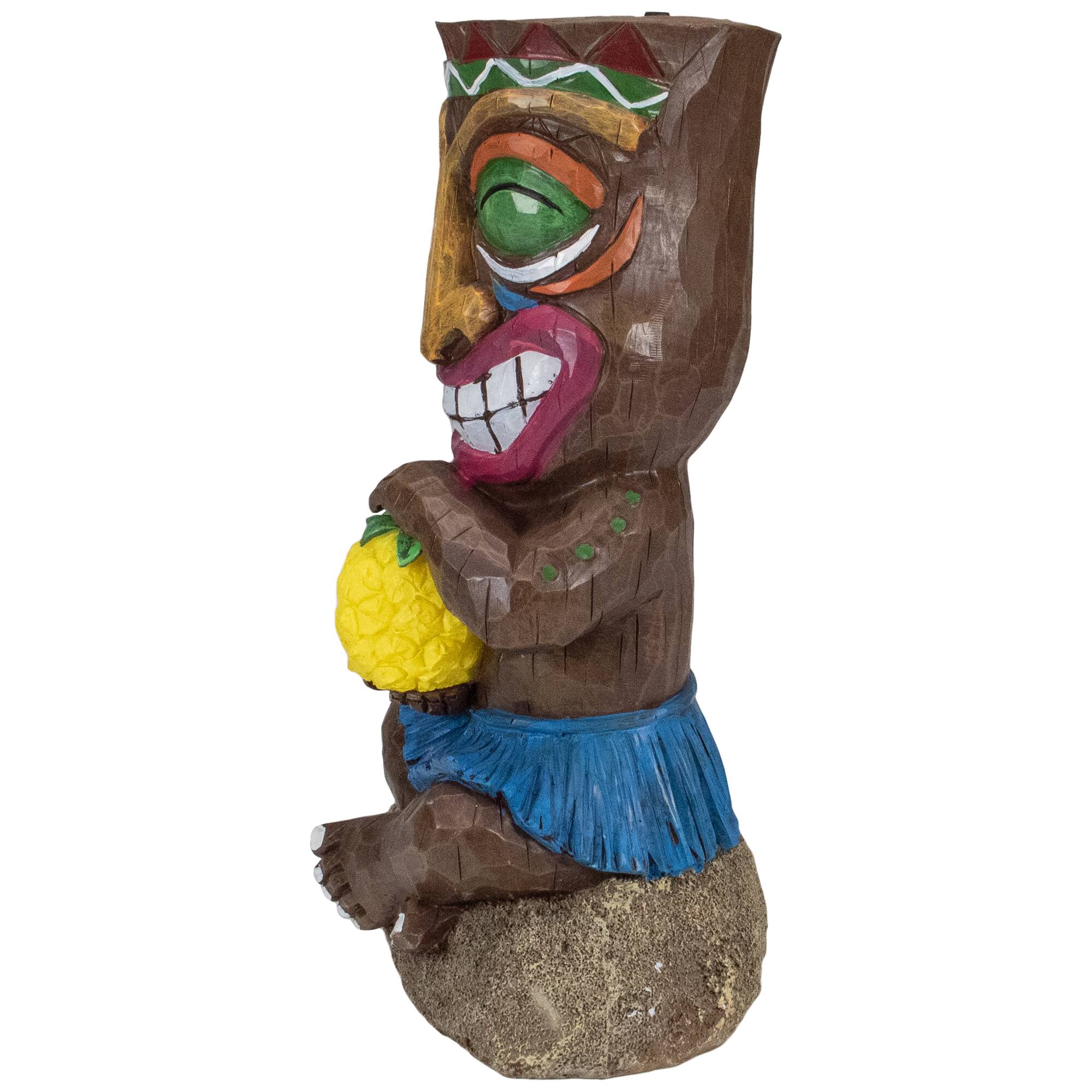 Alt View 2. Northlight - 13.75" Solar Lighted Polynesian Outdoor Garden Smiling Tiki Statue - Brown.
