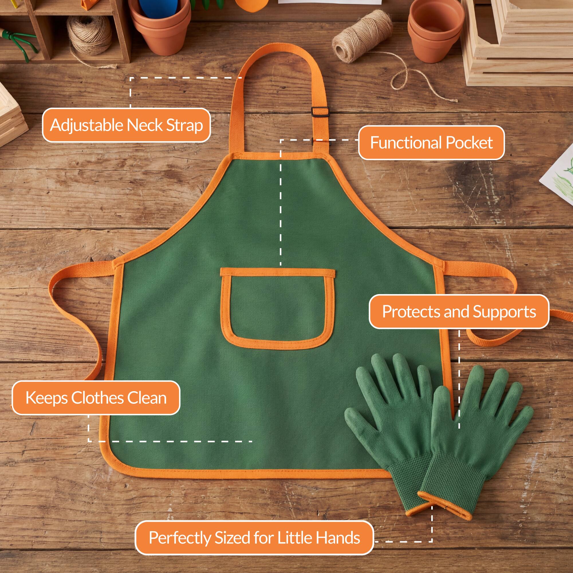 Adjustable Neck Strap  
Functional Pocket  
Keeps Clothes Clean  
Protects and Supports  
Perfectly Sized for Little Hands