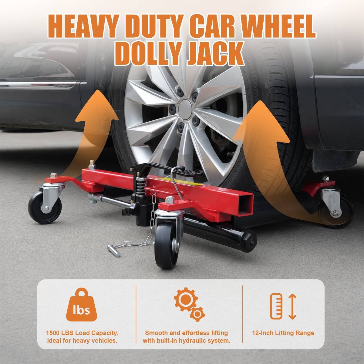 Ropilly Car Wheel Dolly with Ratcheting Foot Pedal, 1500 lb Vehicle ...