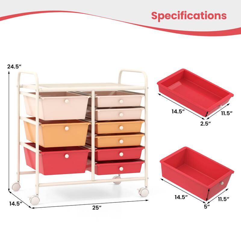 Specifications:  
- Height: 24.5"  
- Width: 25"  
- Depth: 14.5"  
- Drawer Size: 14.5" x 11.5" x 5"  
- Tray Size: 14.5" x 11.5" x 2.5"