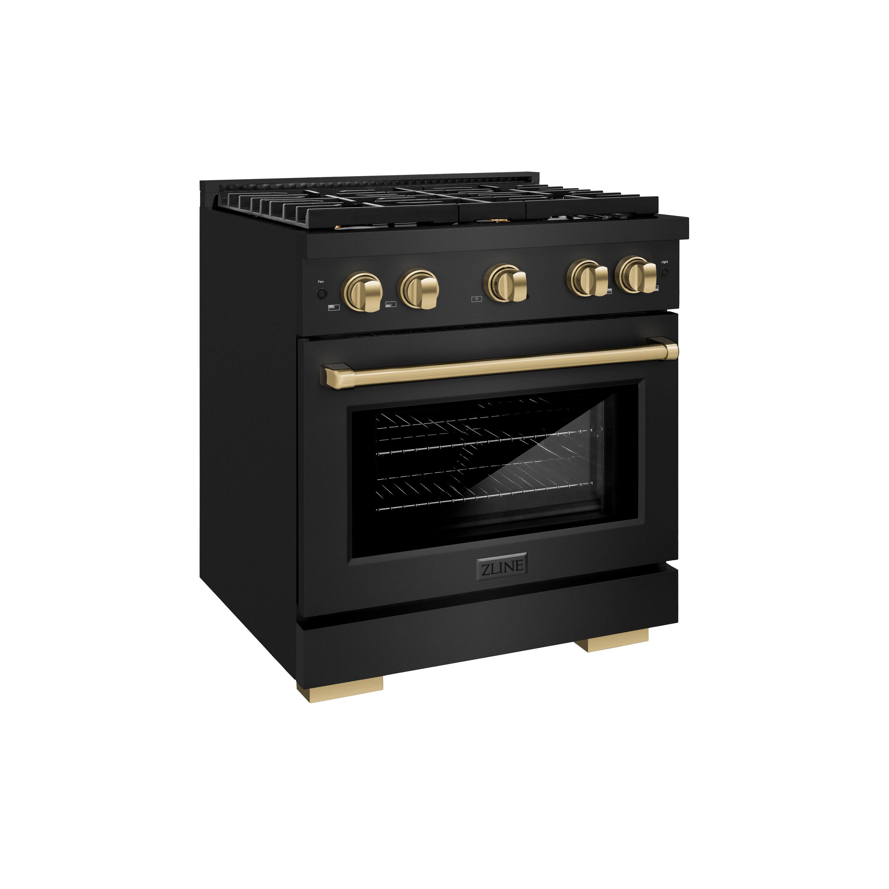 Left. ZLINE - ZLINE Autograph 30" Paramount Dual Fuel Black Stainless Range w/ Bronze Accents (SDRBZ-30-CB) - Black Stainless Steel.