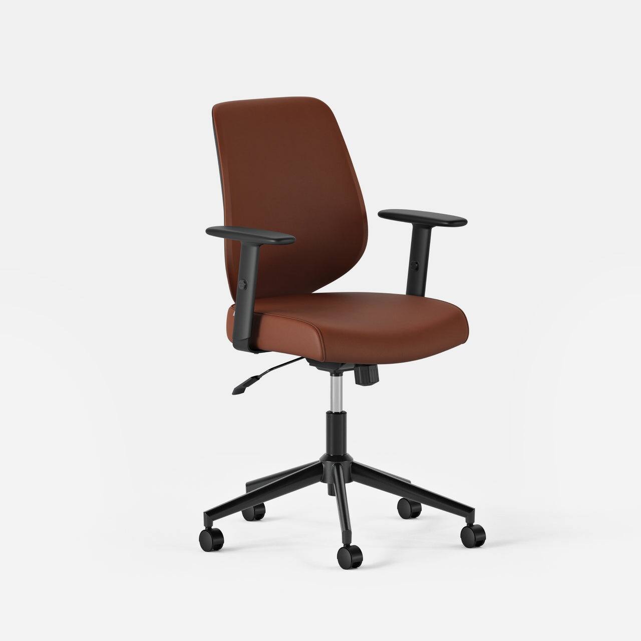 Angle. Branch Furniture - Daily Chair – Office Chair with Swivel, Lumbar Support, Adjustable Arms, Sustainable & Comfortable Seating - Mahogany Vegan Leather.