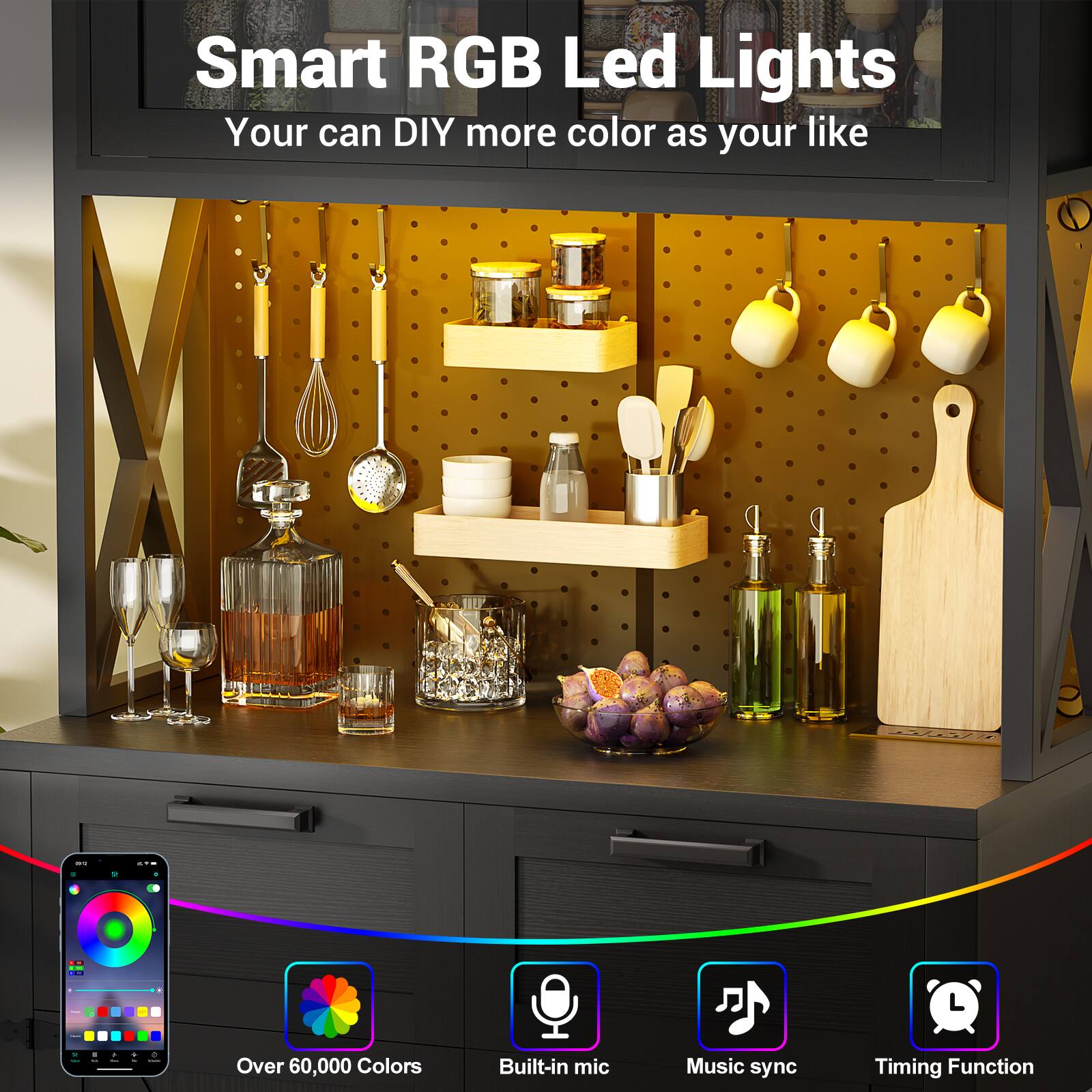 Smart RGB Led Lights  
Your can DIY more color as your like  

- Over 60,000 Colors  
- Built-in mic  
- Music sync  
- Timing Function