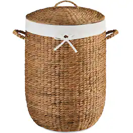 Best Choice Products - Round Laundry Hamper w/ Lid, Handwoven Laundry Basket w/ Handles & Removable Liner - Chestnut