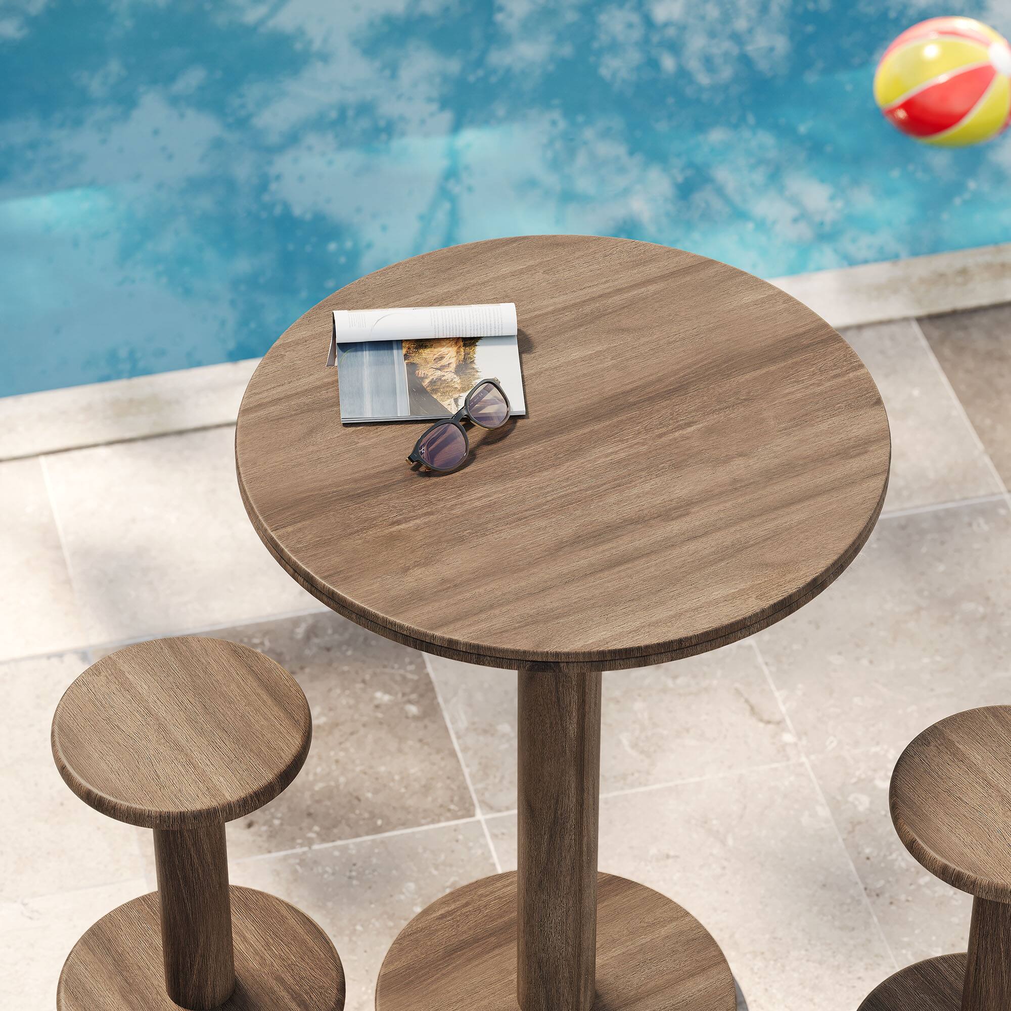 Alt View 4. Modway - Neo 3-Piece Round Indoor - Outdoor Patio Wood Bar Table And Stool Set by Modway - Cocoa Brown.