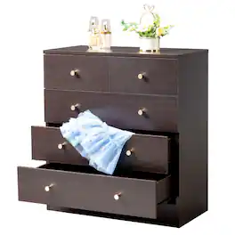Winado - Modern 5 Drawer Dresser Tall Dresser Chest of Drawers Anti-Tipping Device Metal Handle for Bedroom Living Room Hallway - Brown