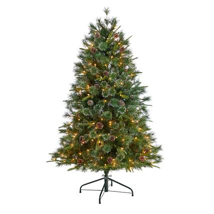 Front. BreeBe - 4' Snow Tipped Clermont Xmas Tree w/200 Lights & 588 Tips - Green.