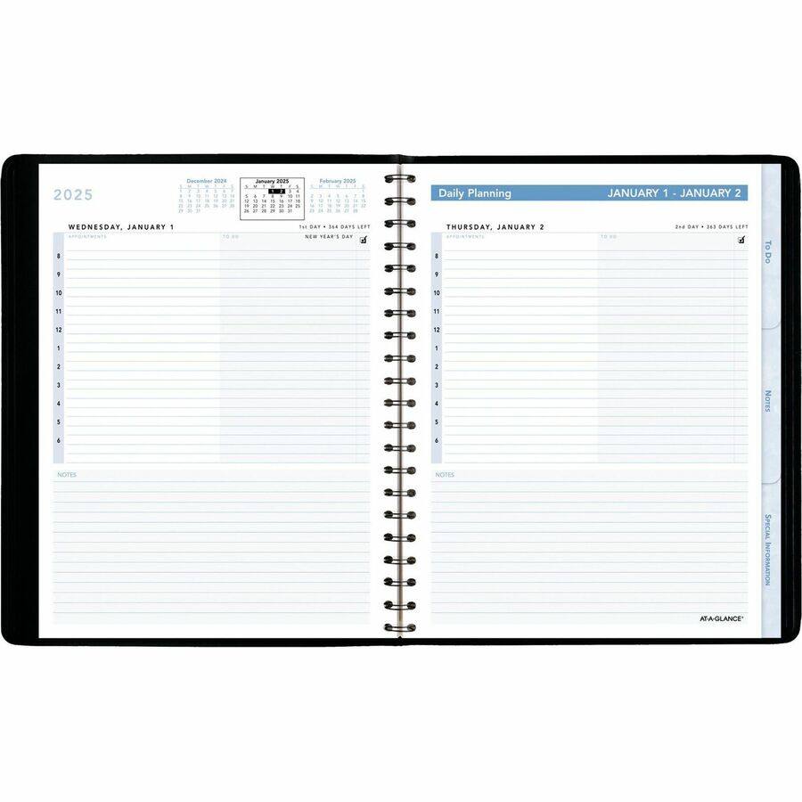 2025  
2u2s - P - futrwary ms  
Daily Planning  
JANUARY 1  
WEDNESDAY, JANUARY 1  

JANUARY 2  
THURSDAY, JANUARY 2  

To Do  
10  
10  
1  
1  
4  
1  
1  
1  

NOTES  
4  
I  
NOTES  

SPECIAL INFORMATION AT-A-GLANCE
