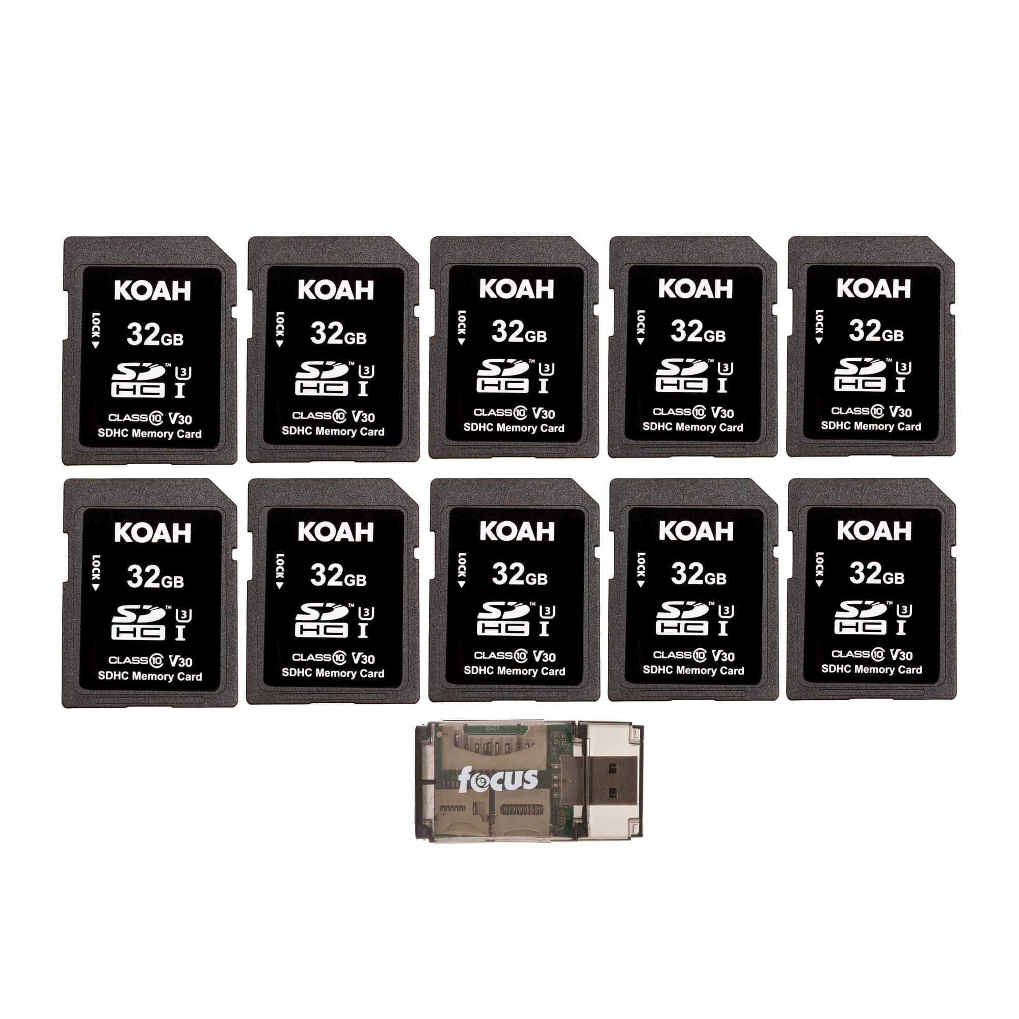 Koah - Ultimate 32GB SDHC Memory Card Class10 U3 V30 (10-Pack) with Card Reader