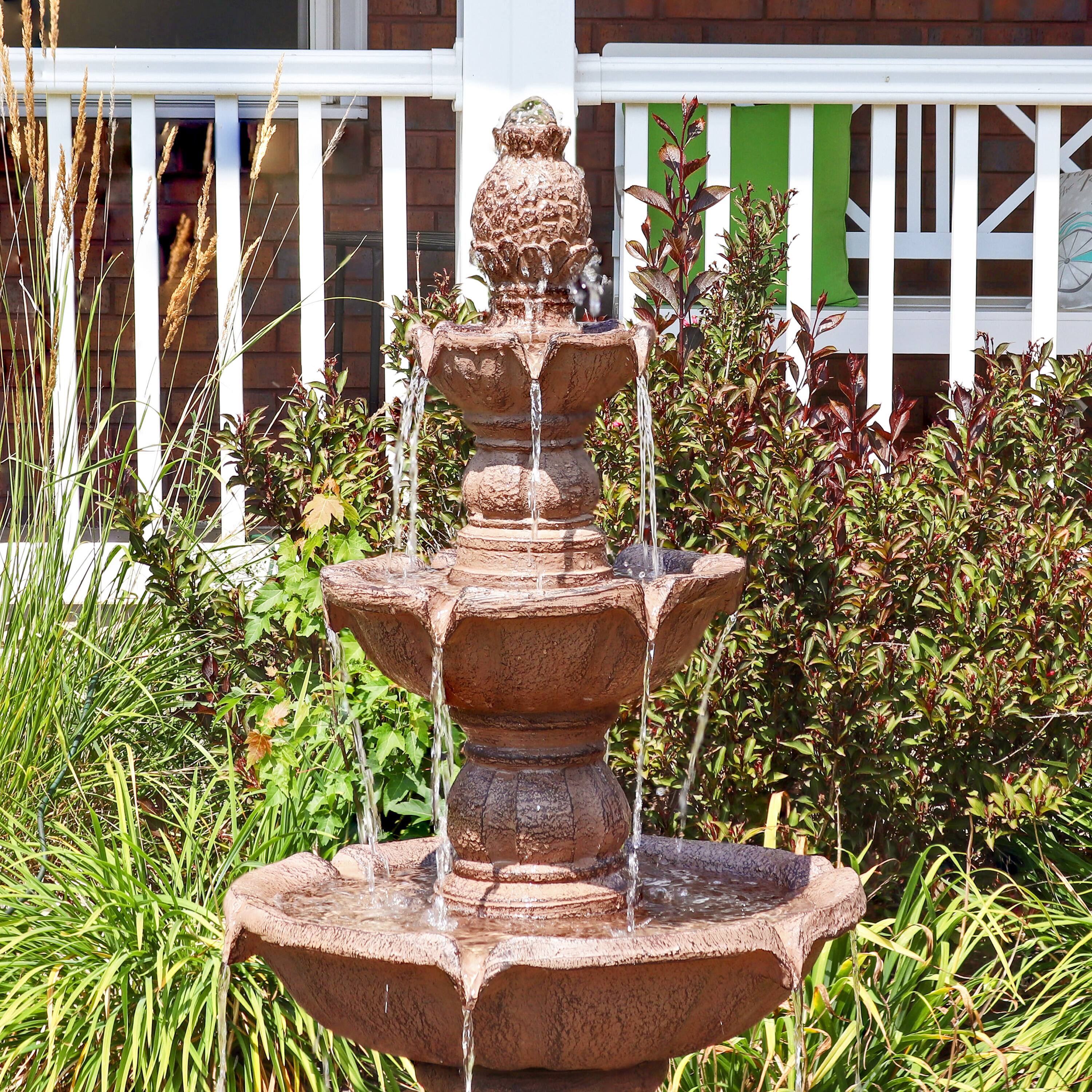 Alt View 9. Sunnydaze - Pineapple Resin Outdoor 4-Tier Water Fountain - Tan.