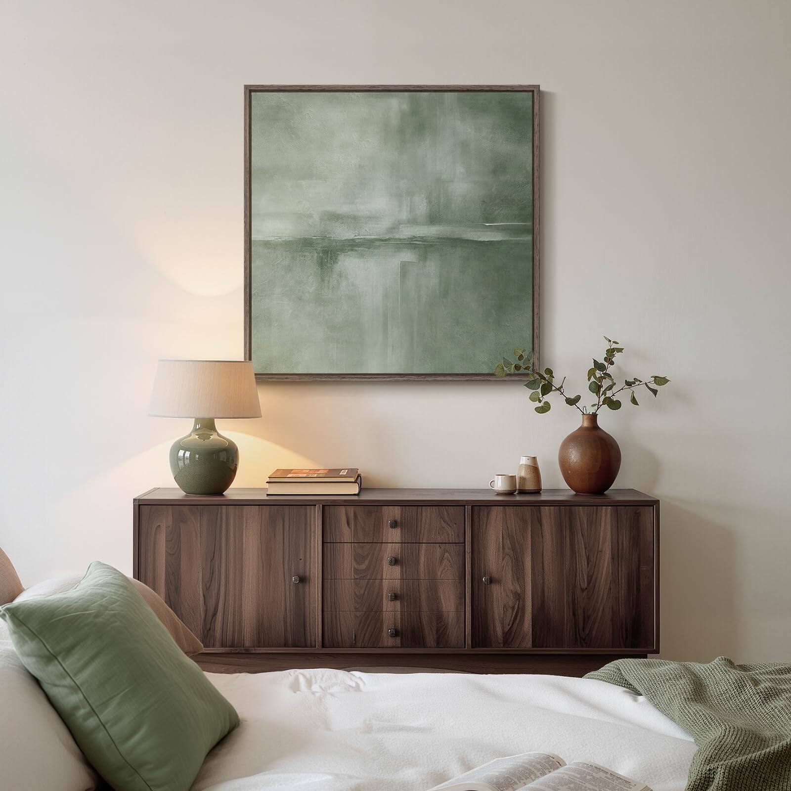 Alt View 7. Hanke - Framed Sage Abstract Wall Art Modern Canvas Prints Artwork Walls Square Minimalist 36 x 24 inches - Black White Grey Block 36"L x 24"W.