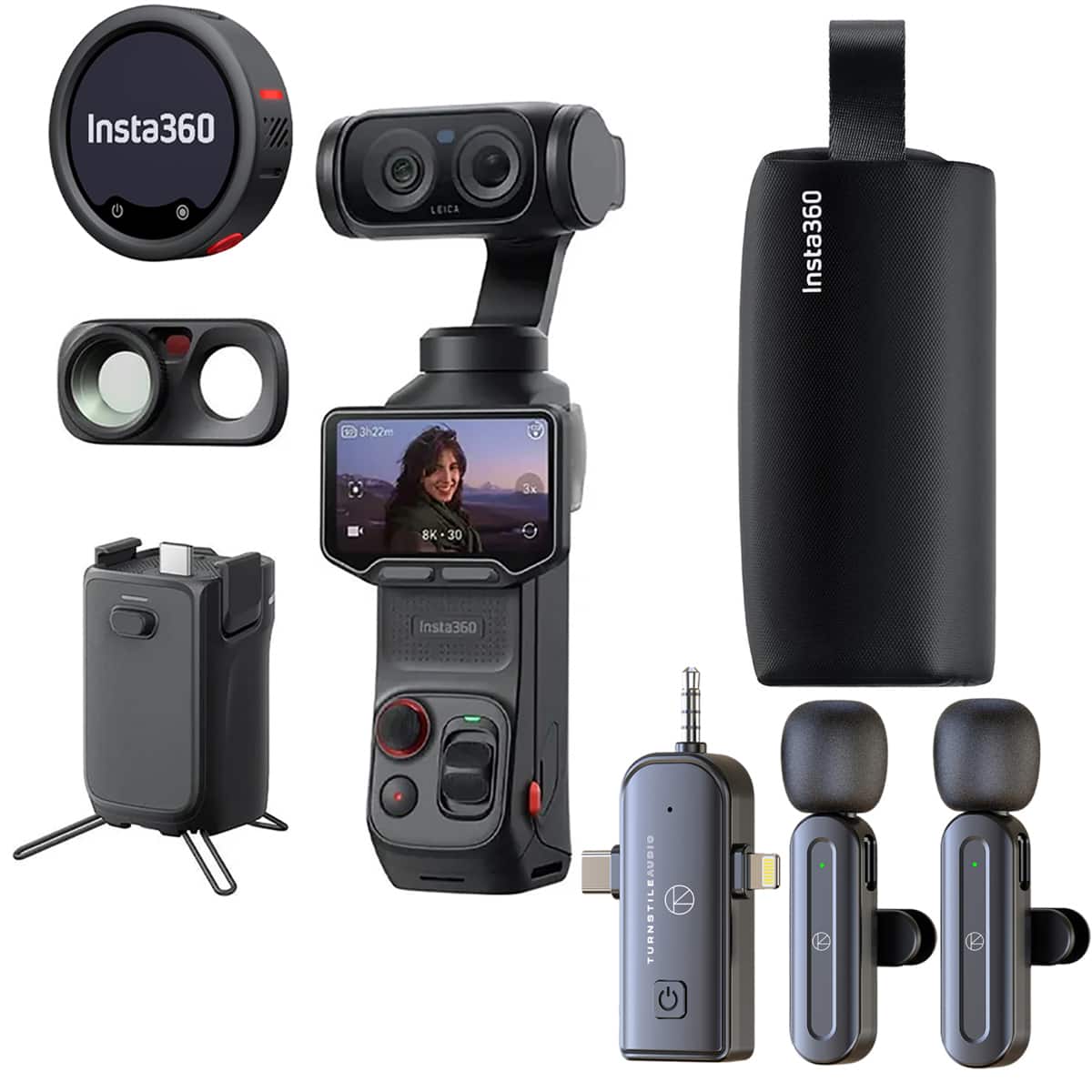 Bundle - Insta360 - Luna Ultra 8K Dual-Lens Gimbal Camera Creator,Black,Lav Mic