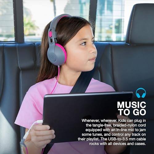 **MUSIC TO GO**

Whenever, wherever. Kids can plug in the tangle-free, braided-nylon cord equipped with an in-line mic to jam some tunes, and control any track on their playlist. The USB-to-3.5 mm cable rocks with all devices and cases.