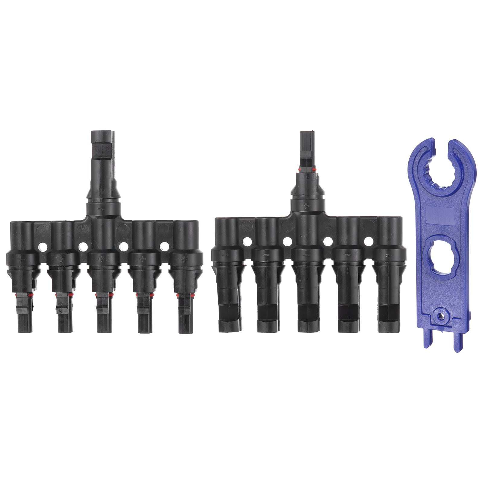 Unique Bargains - A Pair T-Shaped Branch Connector 1 to 5 Male/Female 1000V Flat Head Spanner for Solar Panel Cables - Black