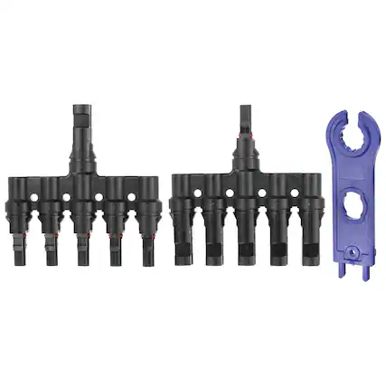 Front. Unique Bargains - A Pair T-Shaped Branch Connector 1 to 5 Male/Female 1000V Flat Head Spanner for Solar Panel Cables - Black.