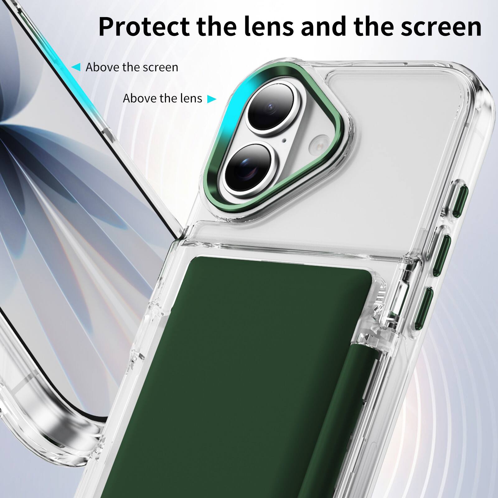 Protect the lens and the screen  
Above the screen  
Above the lens