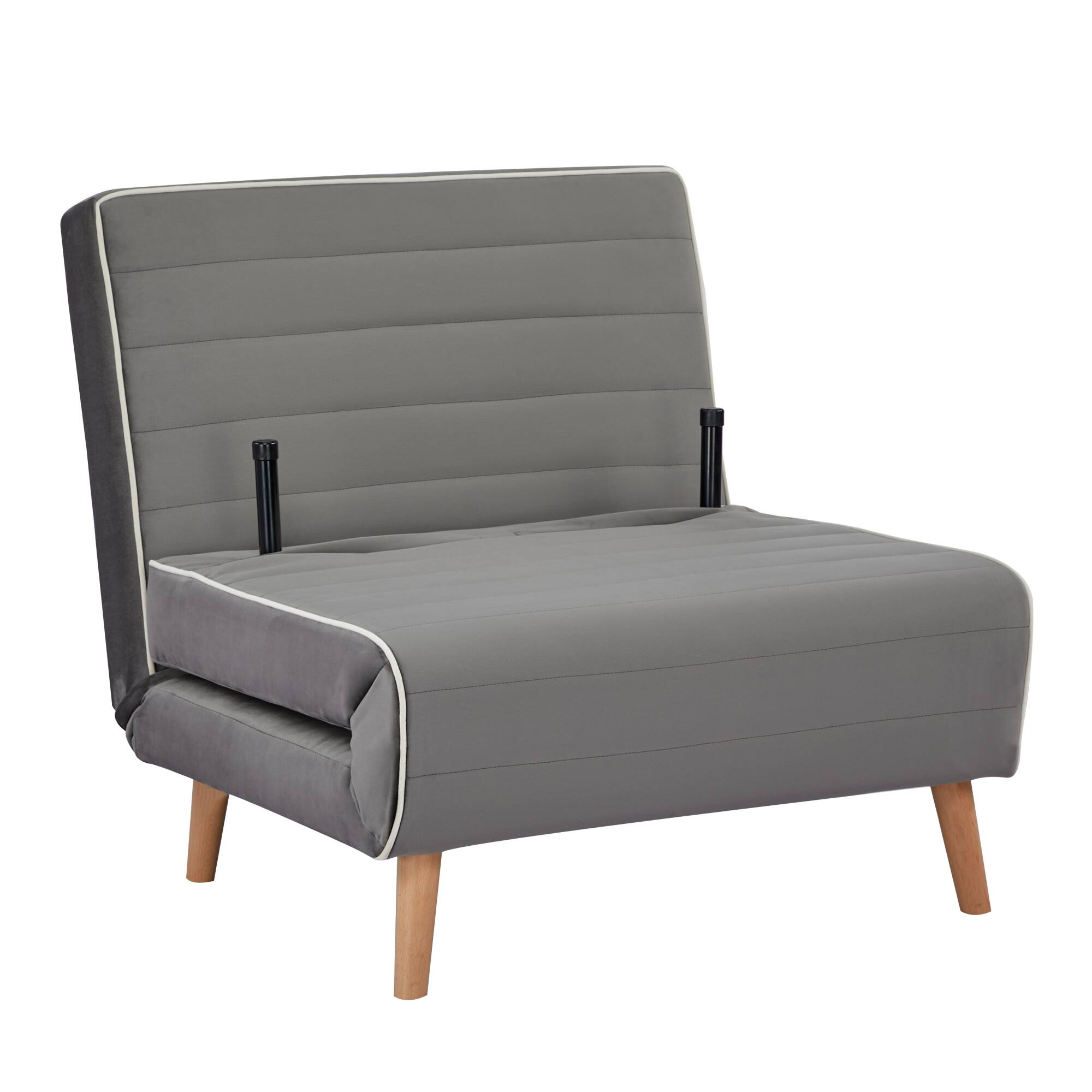 Left. GOODSILO - Modern Velvet Foldable Sleeper Chair with Adjustable Backrest - Converts to Bed in Seconds - Grey.