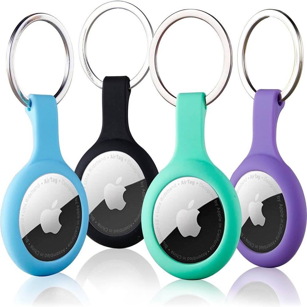 RTMB - 4-Pack AirTag Keychain Holder, Silicone, Waterproof, for Pets, Keys, Black - Color: Black,blue,purple,green
