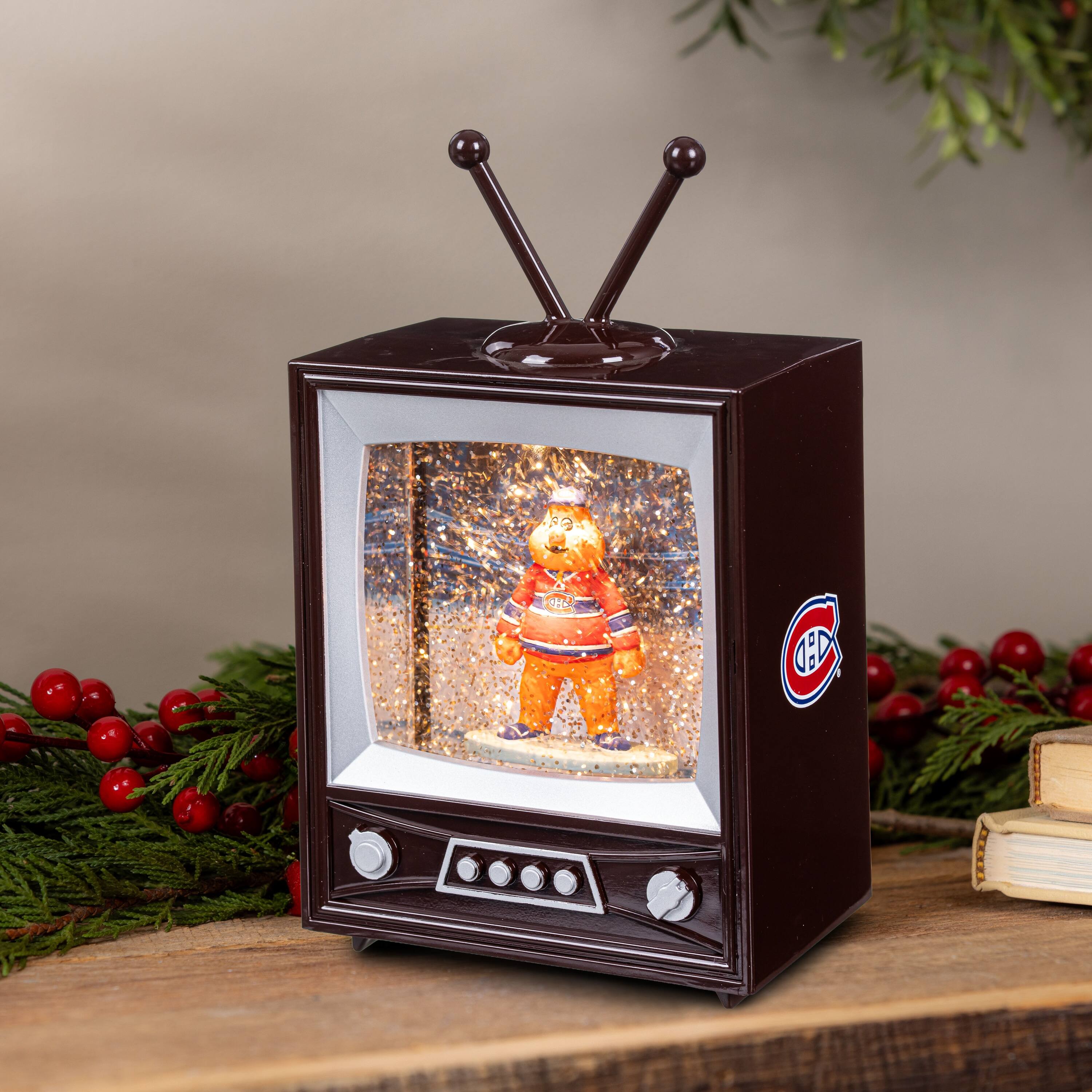 Alt View 1. Evergreen Enterprises - Montreal Canadiens 8" Vintage TV Water Globe Lantern with Mascot - Brown.