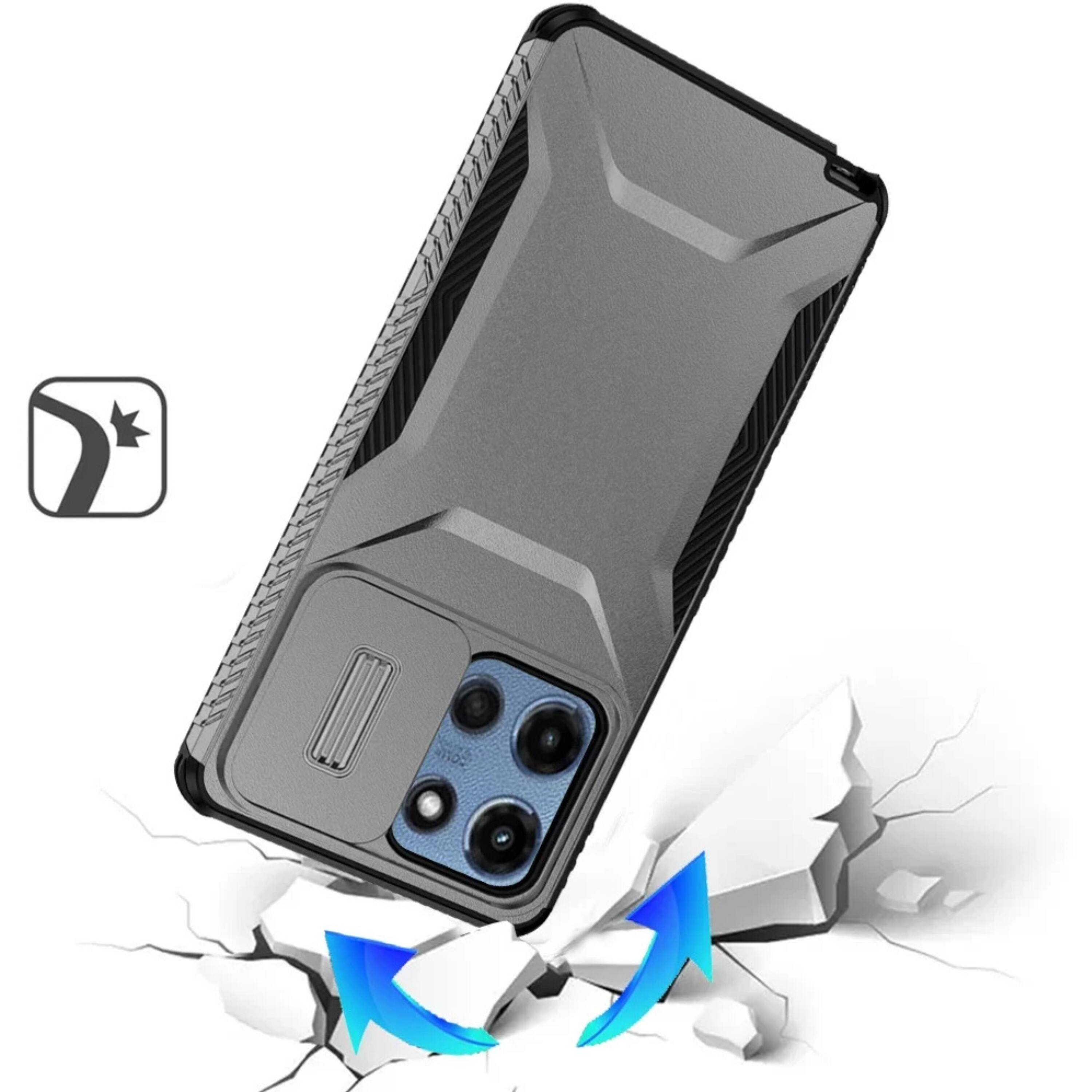 Back. Kitcheniva - Side Grip Rugged Case For Moto G 2025 2026 G Play 2026 With Sliding Camera Cover Grey - Gray.